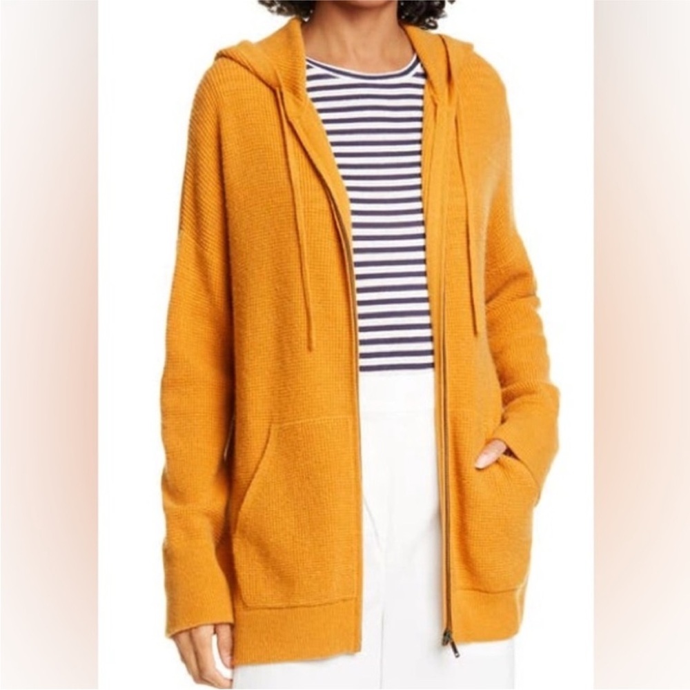 Vince Sienna Thermal Knit wool/cashmere hoodie in Mustard